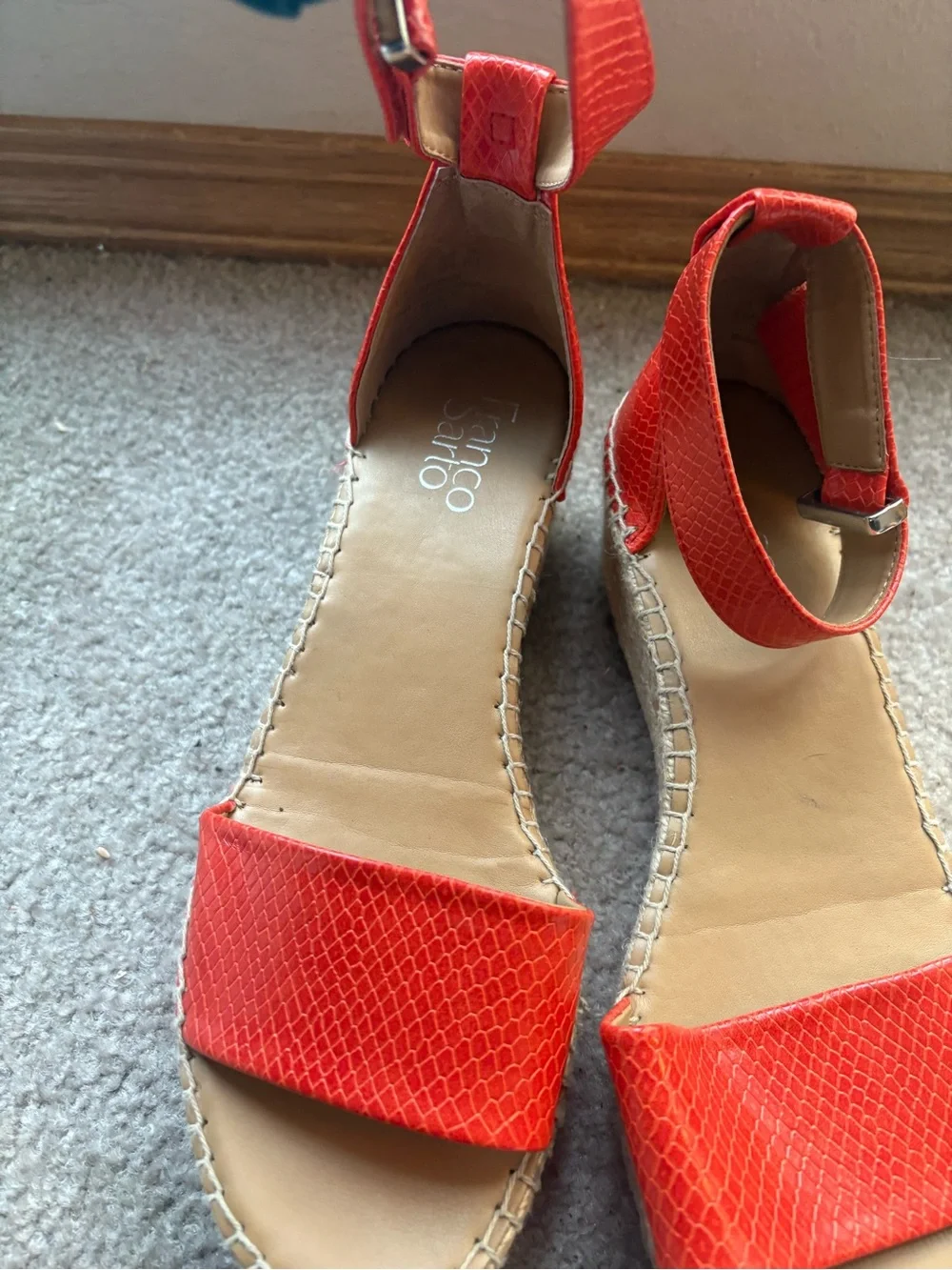 Franco Sarto Red Snake Embossed Espadrille Platform Sandals 8.5